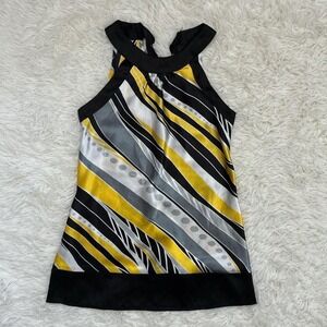 Vintage Retro Y2K Glam Chic Yellow + black abstract print halter neck top